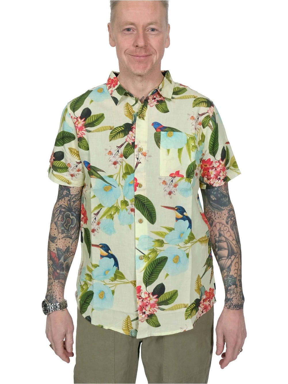 Roark Journey Manu Floral Woven Short Sleeve Shirt Sz Large